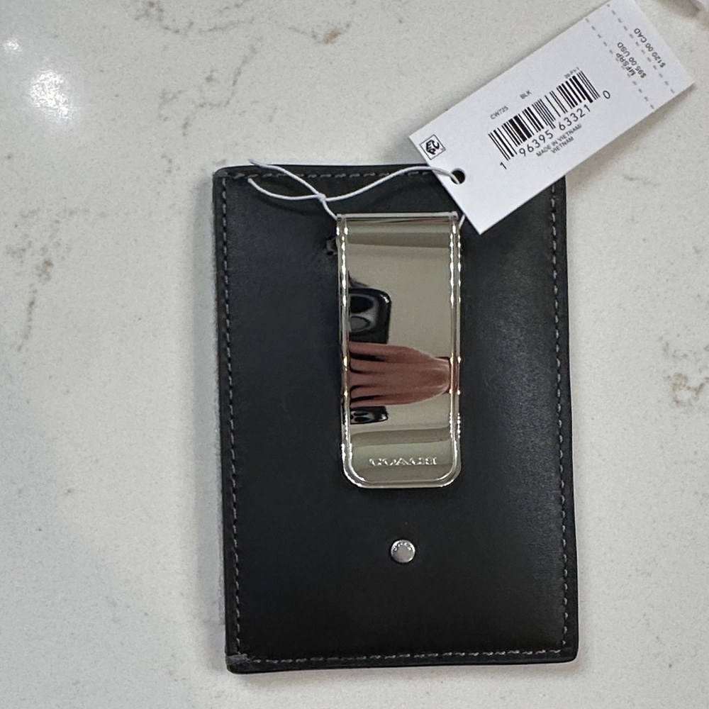 Coach Black Card Holder with Silver Clip